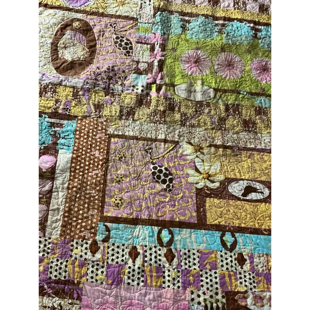 2009 Handmade Patchwork Quilt 86x74 Floral  Appliqué Machine Signed Quilted READ